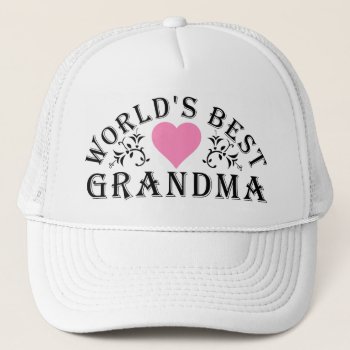 World's Best Grandma Pink Heart Trucker Hat by HolidayBug at Zazzle