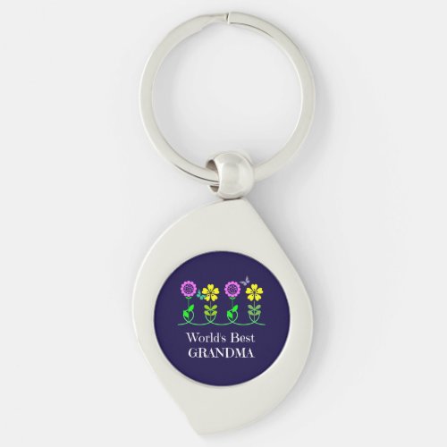 Worlds Best Grandma pretty floral design Keychain