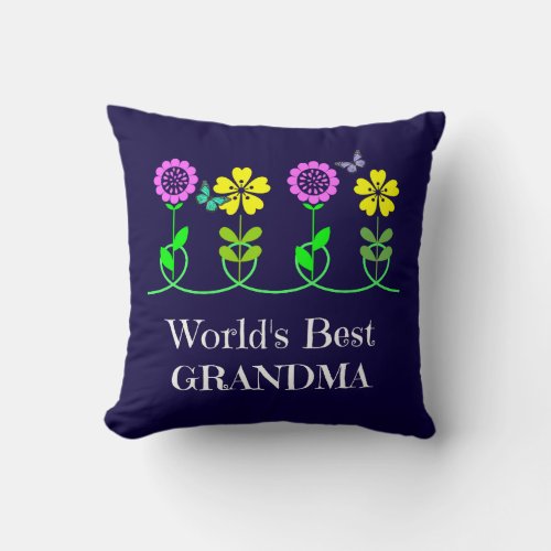 Worlds Best Grandma pretty floral design Throw Pillow
