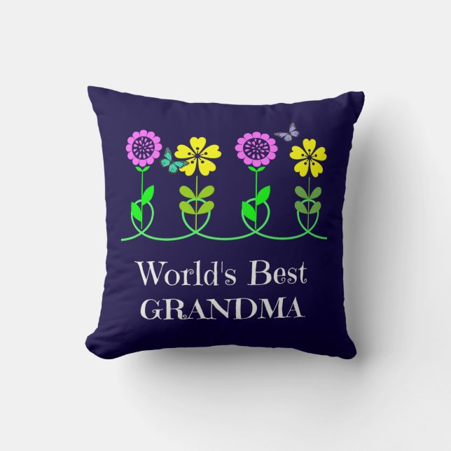 World's Best Grandma, pretty floral design Throw Pillow (Front)