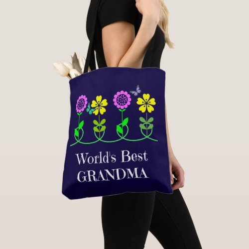Worlds Best Grandma pretty floral design Tote Bag