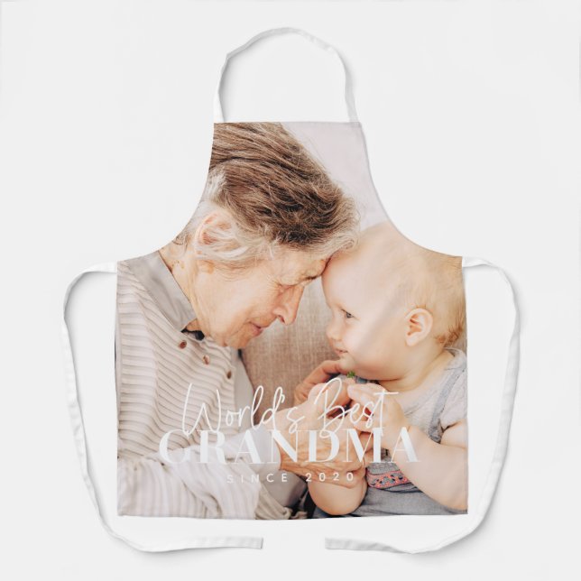 World's Best Grandma Since 20XX Simple Chic Photo Apron (Front)