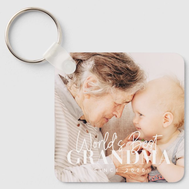 World's Best Grandma Since 20XX Simple Chic Photo Keychain (Front)