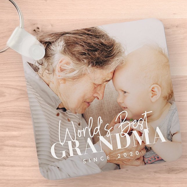 World's Best Grandma Since 20XX Simple Chic Photo Keychain (Creator Uploaded)
