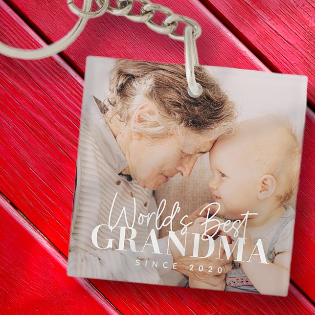 World's Best Grandma Since 20XX Simple Chic Photo Keychain (Creator Uploaded)