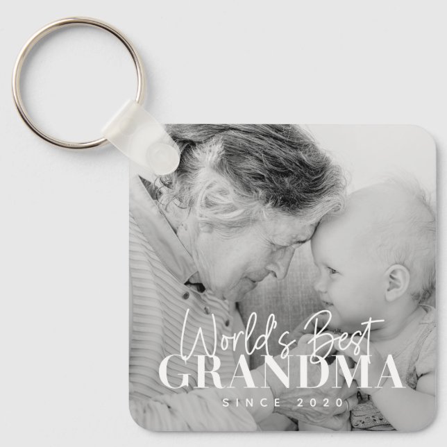 World's Best Grandma Since 20XX Simple Chic Photo Keychain (Front)