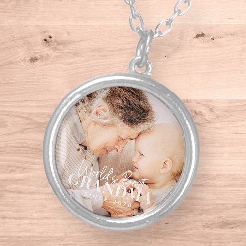 Worlds Best Grandma Since 20XX Simple Chic Photo Silver Plated Necklace
