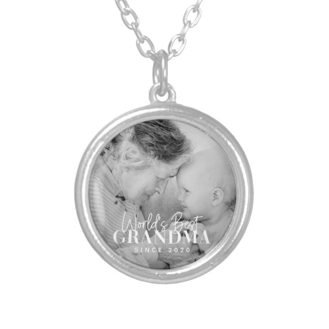 World's Best Grandma Since 20XX Simple Chic Photo Silver Plated Necklace (Front)