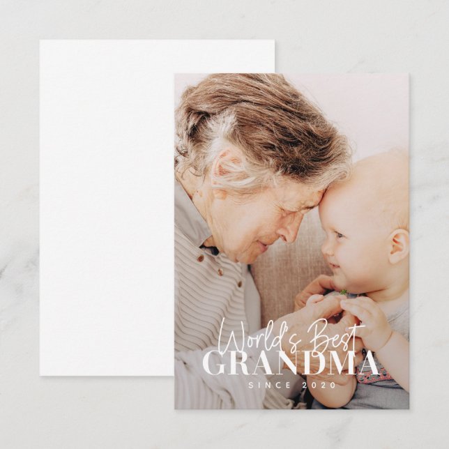 World's Best Grandma Since 20XX Simple Chic Photo Thank You Card (Front/Back)