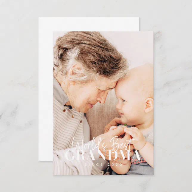 World's Best Grandma Since 20XX Simple Chic Photo Thank You Card | Zazzle