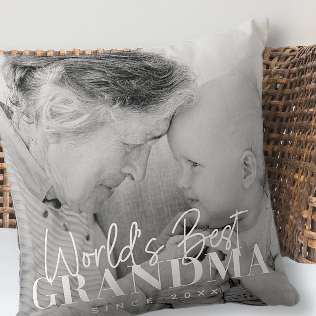 World's Best Grandma Since 20XX Simple Chic Photo Throw Pillow (Creator Uploaded)