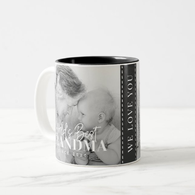 World's Best Grandma Since 20XX Simple Chic Photo Two-Tone Coffee Mug (Front Left)