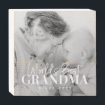 World's Best Grandma Since 20XX Simple Chic Photo Wooden Box Sign<br><div class="desc">This simple and modern design is composed of serif and cursive typography and add a custom photo</div>