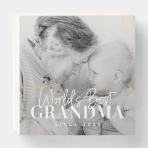 World's Best Grandma Since 20XX Simple Chic Photo Wooden Box Sign