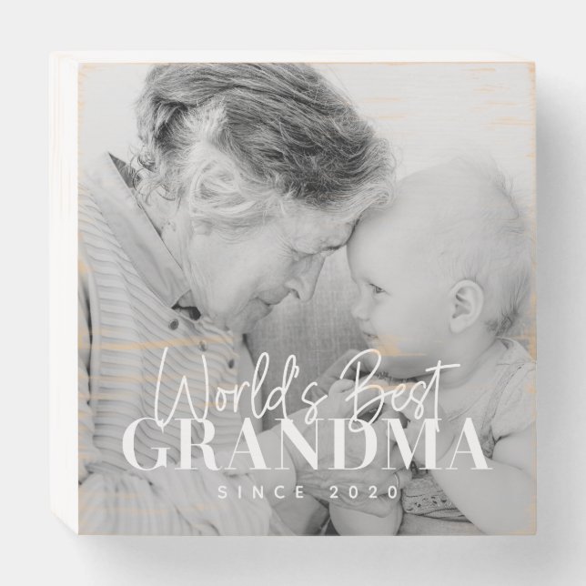 World's Best Grandma Since 20XX Simple Chic Photo Wooden Box Sign (Front Horizontal)