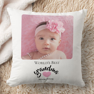 Worlds Best Grandma Since Year Photo Cute Throw Pillow