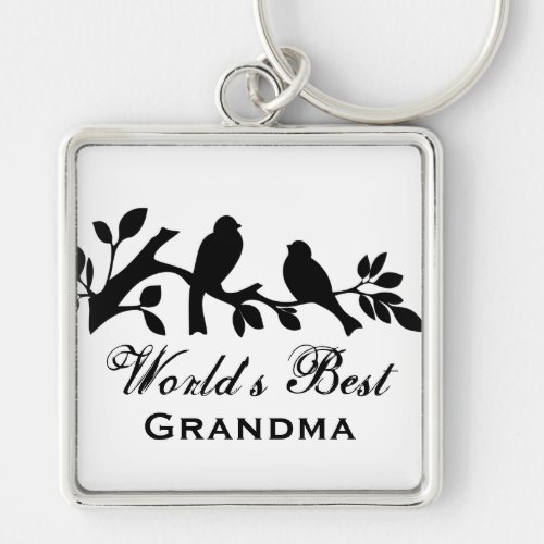 Worlds Best Grandma sparrows silhouette branch Keychain
