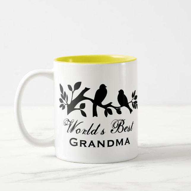 World's Best Grandma sparrows silhouette love bird Two-Tone Coffee Mug (Left)