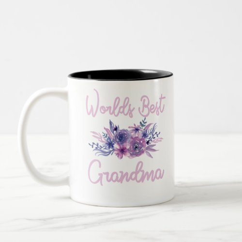 Worlds Best Grandma tshirt Purple Aqua Flower Two_Tone Coffee Mug