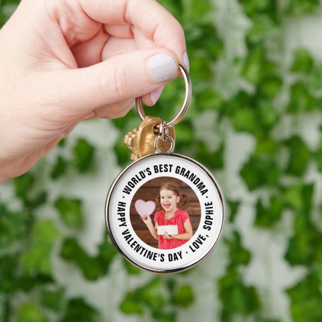 World's Best Grandma Valentine's Day Photo Gift Ke Keychain (Hand)