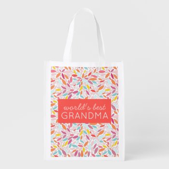 World's Best Grandma Vibrant Leaf Mosaic Coral Grocery Bag by ParcelStudios at Zazzle