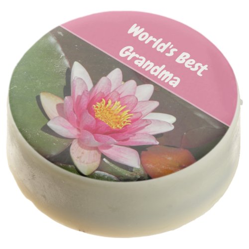 Worlds Best Grandma Vivid Pink Water Lily Flower Chocolate Covered Oreo