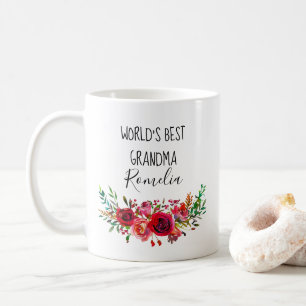 Worlds Best Grandma Watercolor Floral Coffee Mug