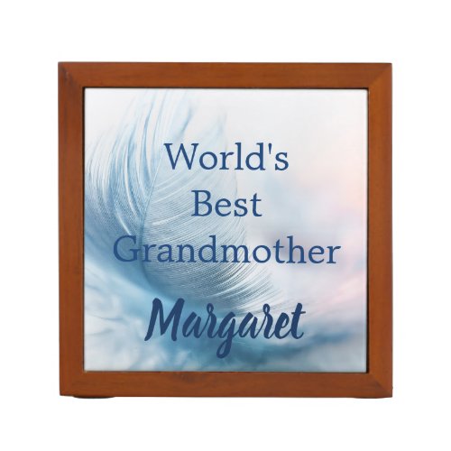 Worlds Best Grandmother Beautiful Feather Pencil Holder