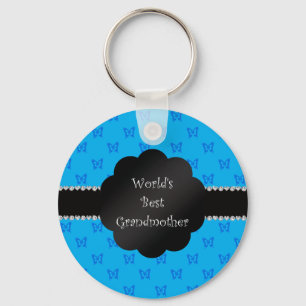 World's best grandmother blue butterflies keychain