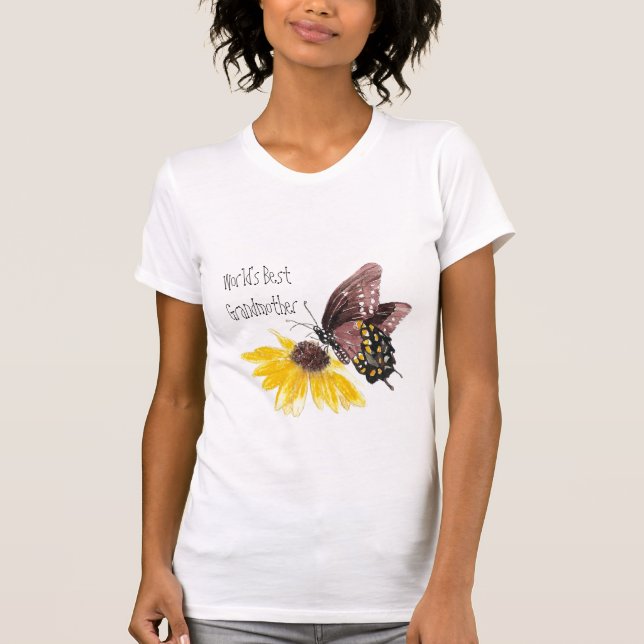 World's Best Grandmother -Butterfly, Flowers T-Shirt (Front)