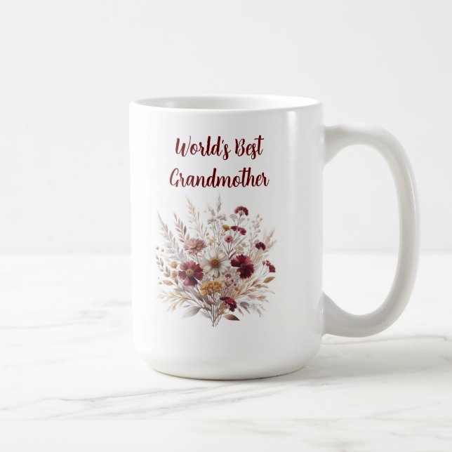 World's Best GRANDMOTHER Floral Personalized Coffee Mug (Right)