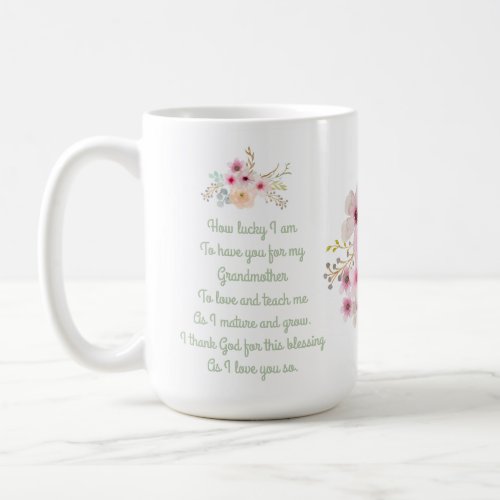 Worlds Best GRANDMOTHER POEM Floral Personalized Coffee Mug