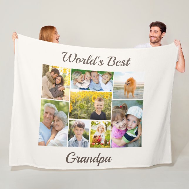 World's Best Grandpa 8 Photo Collage  Fleece Blanket (In Situ)