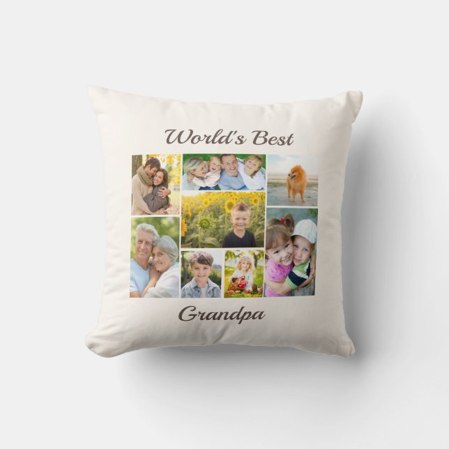 World's Best Grandpa 8 Photo Collage   Throw Pillow (Front)