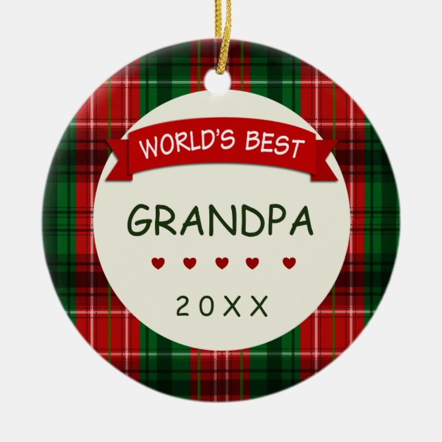 World's Best Grandpa (any name) Holiday Gift Ceramic Ornament (Front)