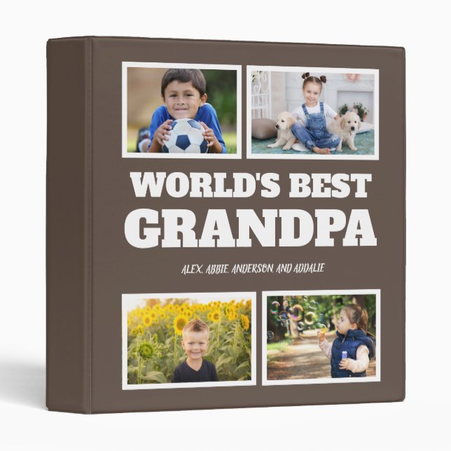 World's Best Grandpa Brown White Photo Collage 3 Ring Binder (Front/Spine)