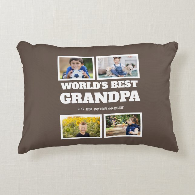 World's Best Grandpa Brown White Photo Collage  Accent Pillow (Front)