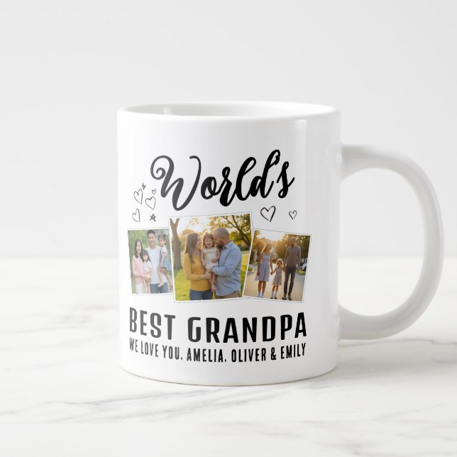 World's Best Grandpa Custom 3 Photo Collage Giant Coffee Mug (Right)