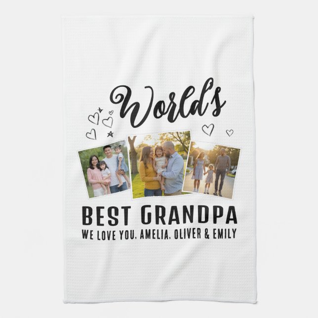 World's Best Grandpa Custom 3 Photo Collage Kitchen Towel (Vertical)
