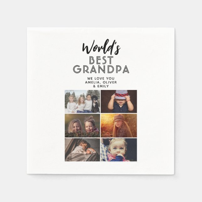 World's Best Grandpa Custom 6 Photo Collage Napkins (Front)