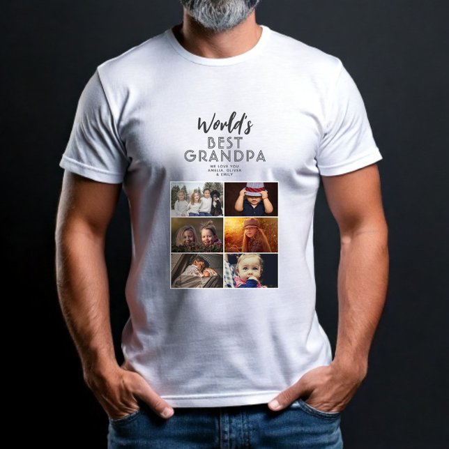 World's Best Grandpa Custom 6 Photo Collage T-Shirt (Creator Uploaded)