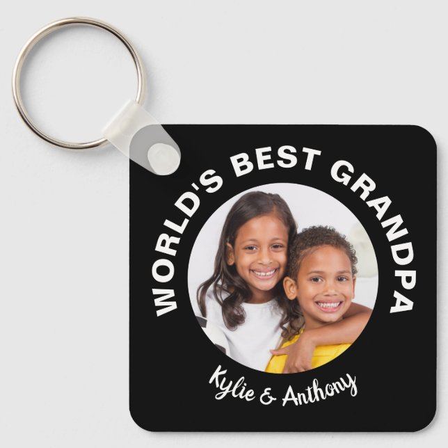 World's Best Grandpa Custom Photo Black Keychain (Front)