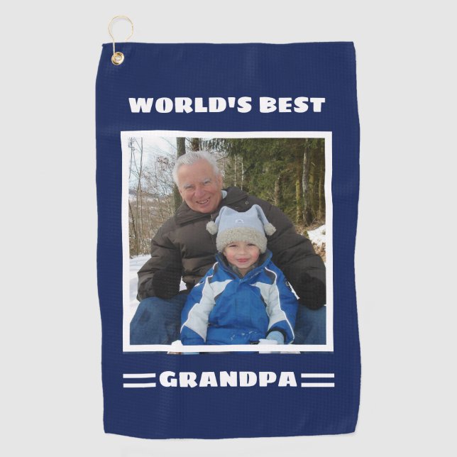 World's Best Grandpa Custom Photo Personalized Golf Towel (Front)