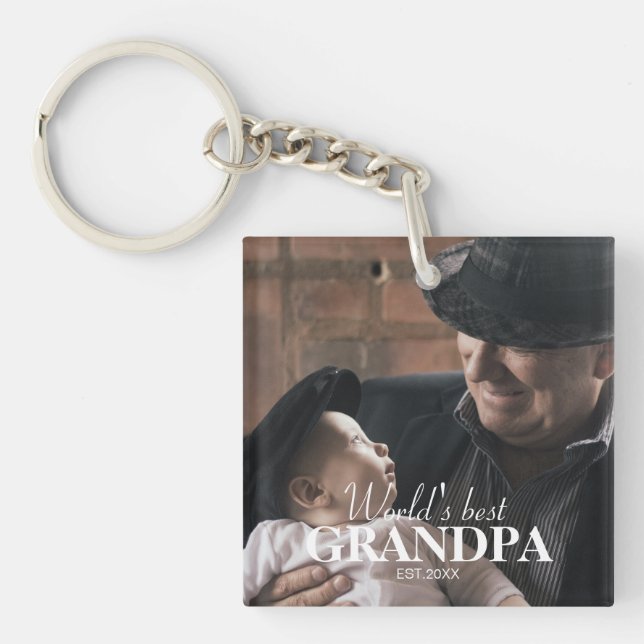 World's Best Grandpa Custom Photo Unique Keepsake Keychain (Front)