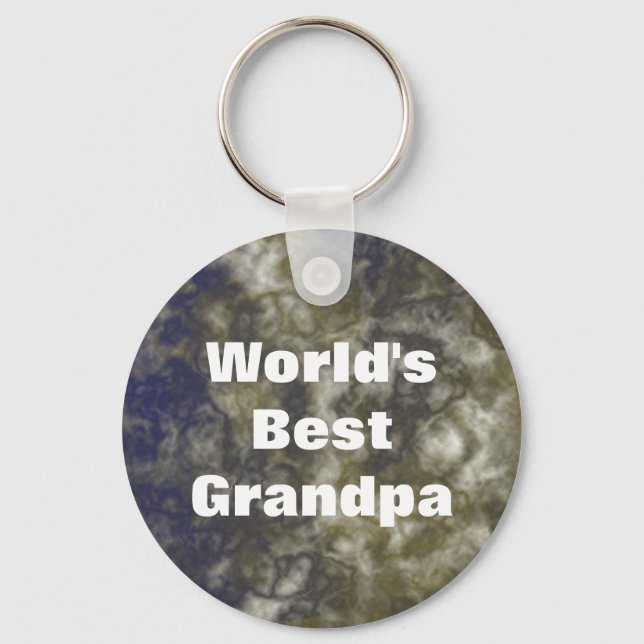 World's Best Grandpa Elegant Gold Blue Abstract Keychain (Front)