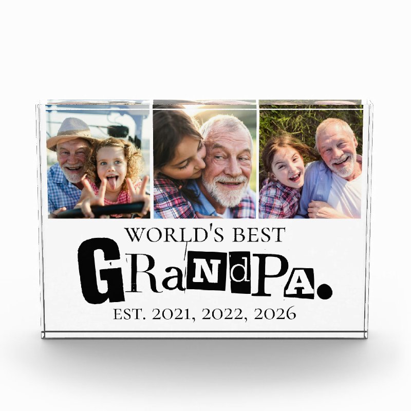 World's Best Grandpa Est Year 3 Photo Collage  Block