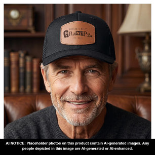 World's Best Grandpa Est Year 3 Photo Collage Leather Patch Hat