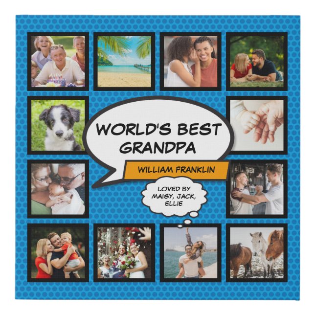 Worlds Best Grandpa Grandad Fun Photo Collage Faux Canvas Print (Front)