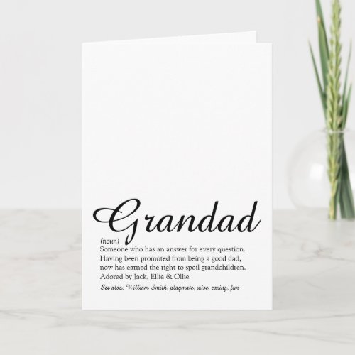 Worlds Best Grandpa Grandfather Definition Script Card