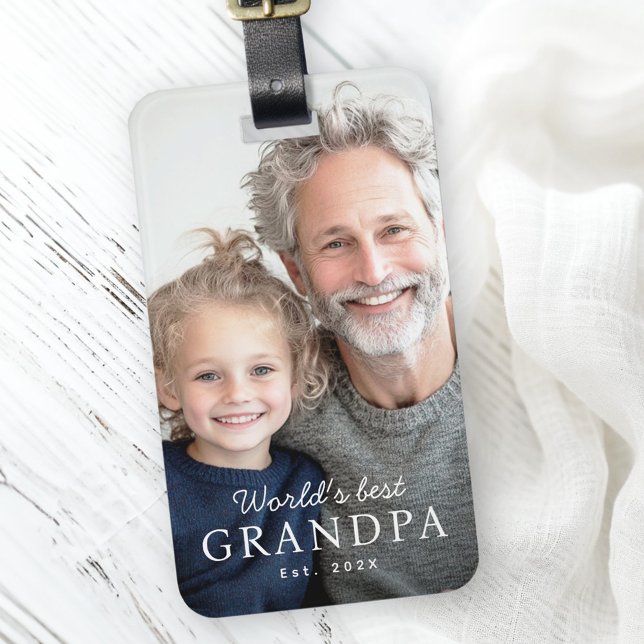 World's best grandpa grandfather est year photo luggage tag (World's best grandma grandmother est year photo luggage tag)